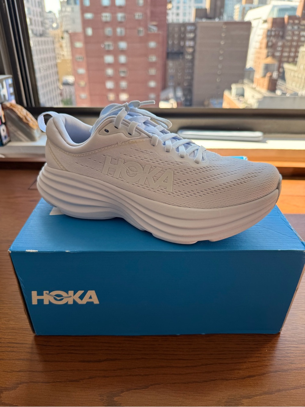 Hoka Bondi 8 White Women's Running Shoe